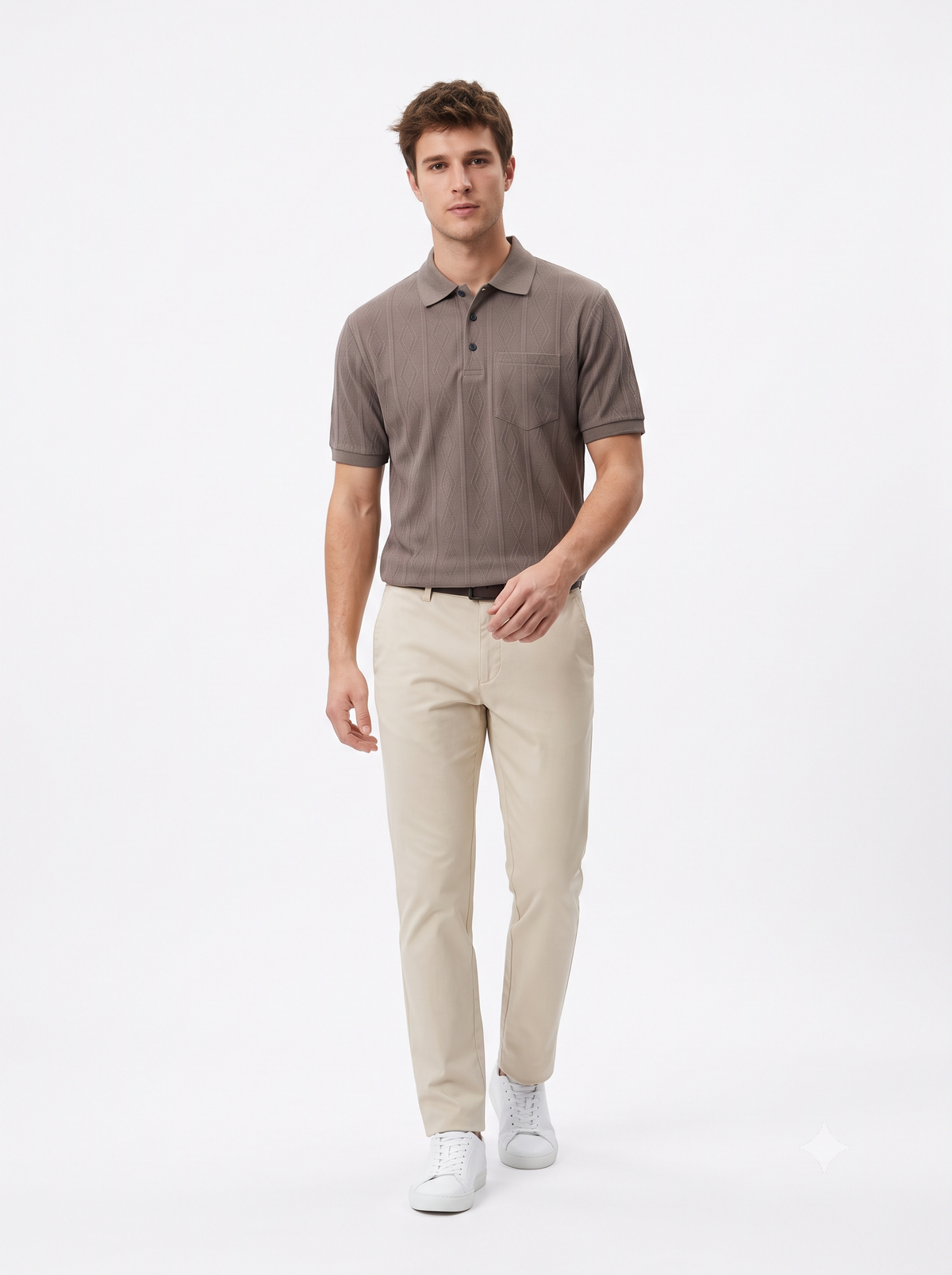 LIGHT BROWN Men Old Money Style Textured Knitted Snap-Button (1041)