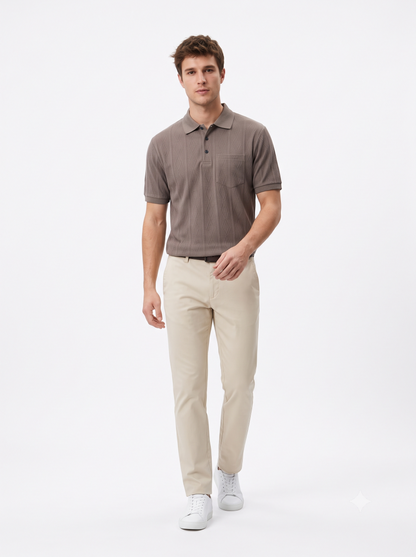 LIGHT BROWN Men Old Money Style Textured Knitted Snap-Button (1041)