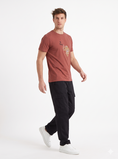 The Brave Tiger Embroidered Tee (Rust Brown)(1017)