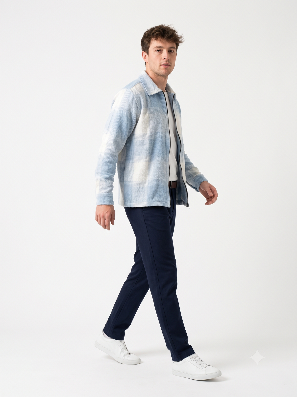 LIGHT BLUEMen Vintage Checked Knitted Full-Zip Casual Overshirt Jacket | Classic Check Pattern Regular Fit Winter Over-Shirt(1050)