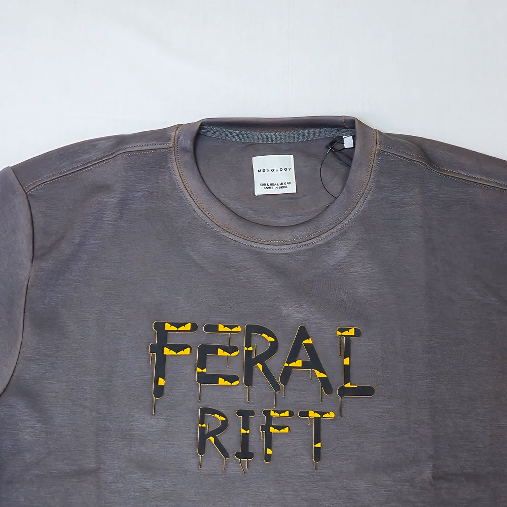 Clothora Men's Charcoal Grey Feral Rift Drip Graphic T-Shirt | Edge Streetwear Tee(1066)
