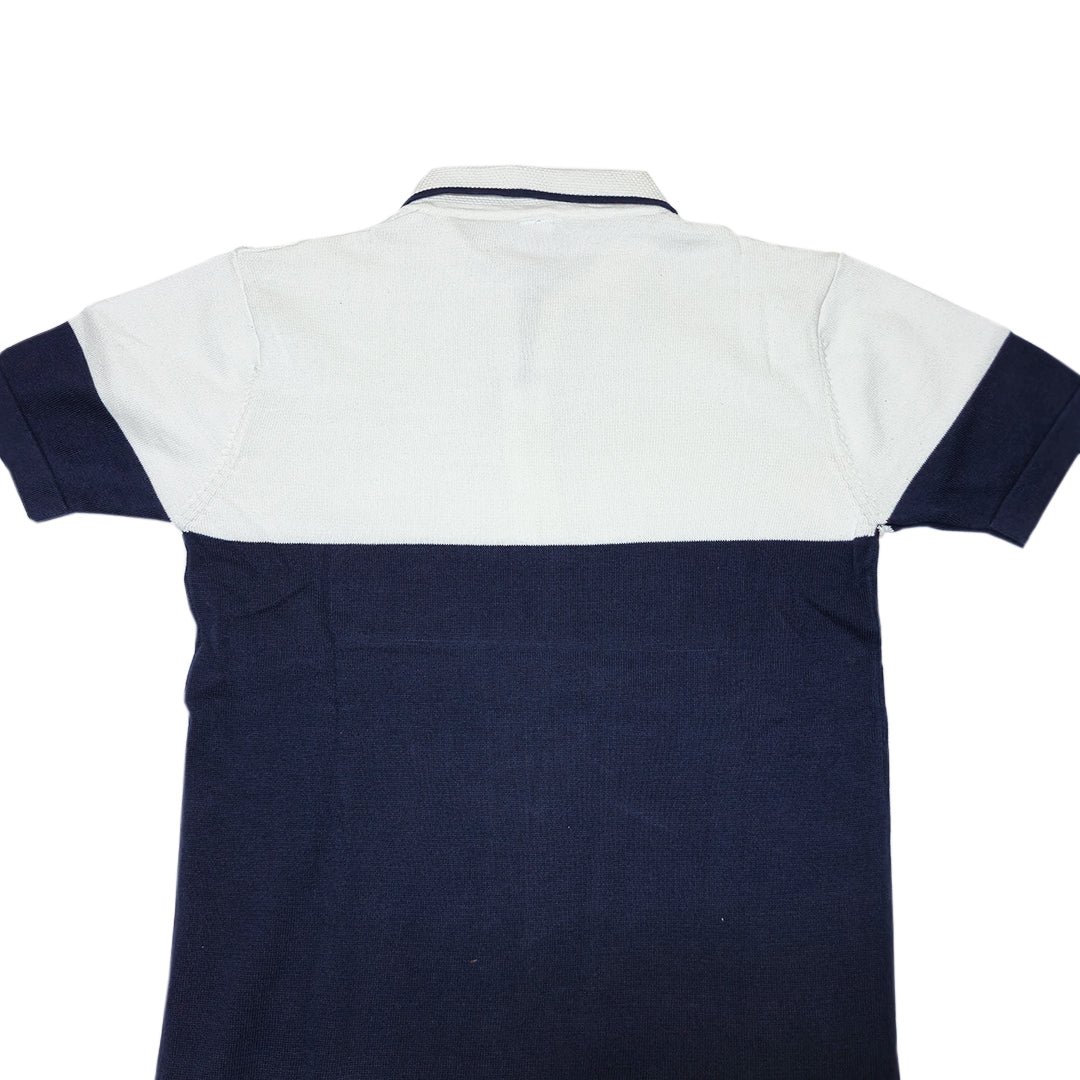 Men Solid Old Money Style Textured Knitted Colorblock Zip Collar Polo T-Shirt(1036)