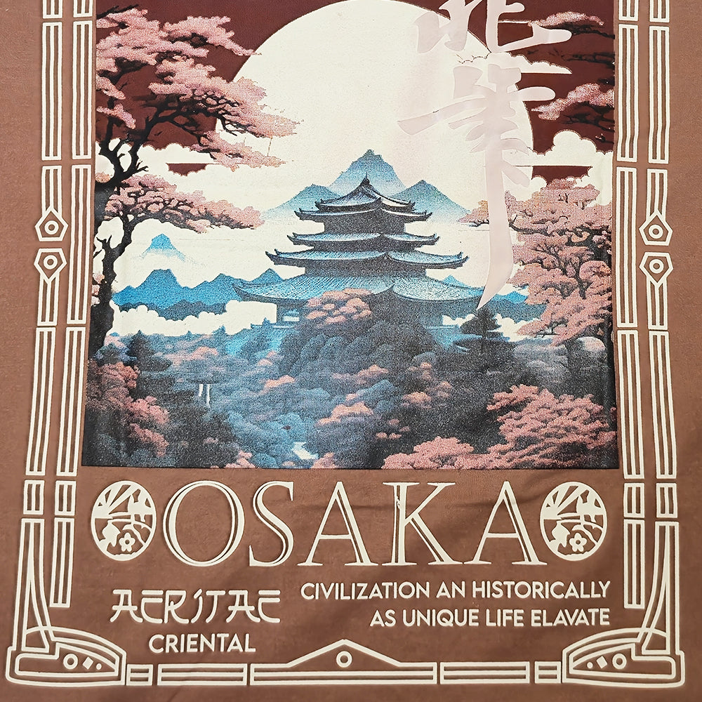 Clothora Men's Brown Osaka Graphic Printed Oversized T-Shirt | Heavyweight Streetwear Drop Shoulder Tee(1054)