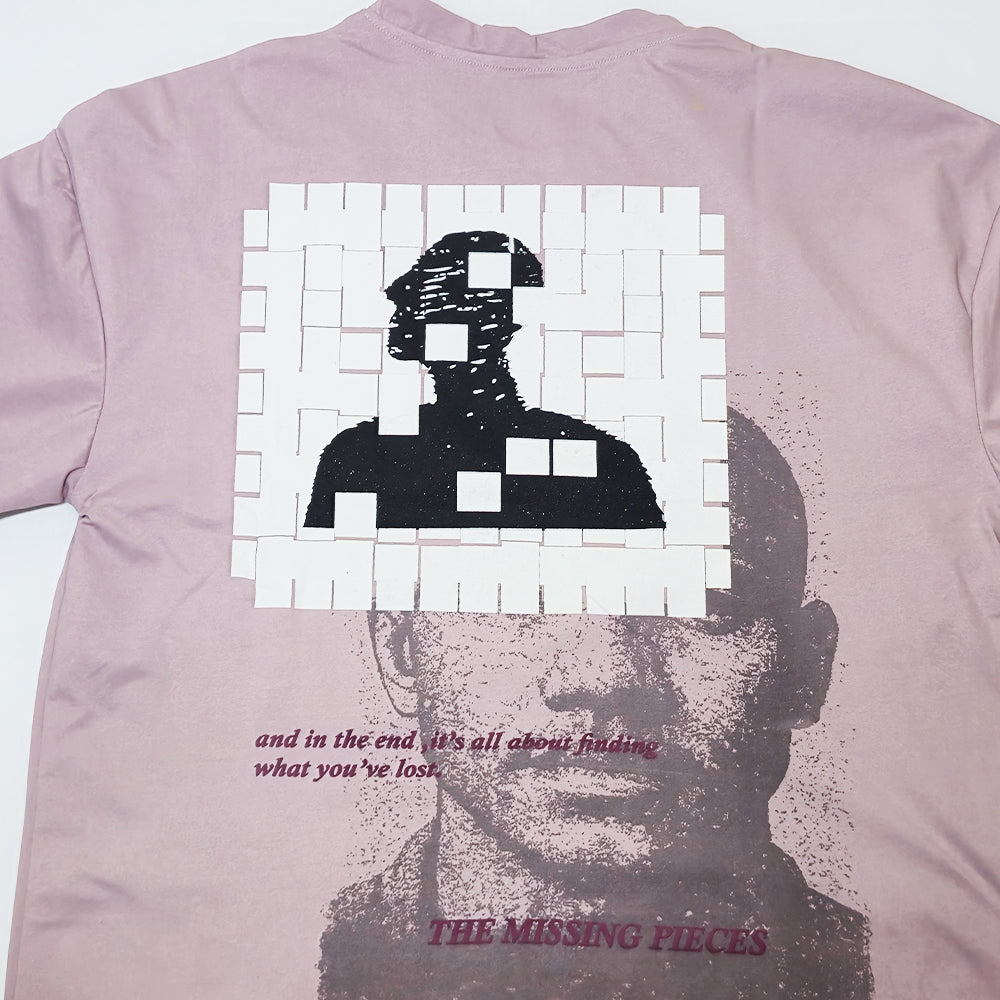 Clothora Men's Lavender The Missing Pieces Puzzle Graphic Oversized T-Shirt | Aesthetic Tee(1058)