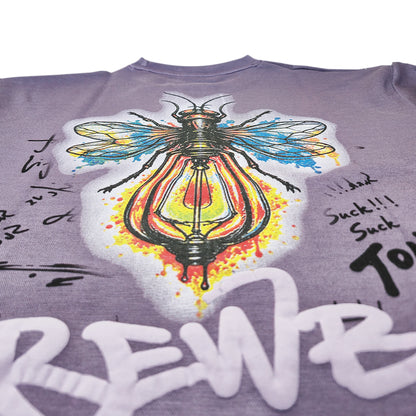 Clothora Men's Mauve Purple Brewbox Neon Bee Graphic Oversized T-Shirt | Aesthetic Streetwear Tee(1064)