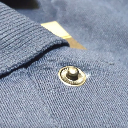 DARK BLUE Men Old Money Style Solid Textured Knitted Snap-Button Collar Polo T-Shirt(1044)