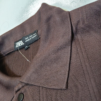 BROWN Men Old Money Style Textured Knitted Snap-Button (1038)