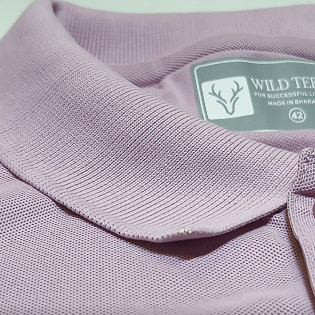 SPECIAL PINK Wild Clothing Men Solid Old Money Style Textured Knitted Button Collar Polo T-Shirt (1033))