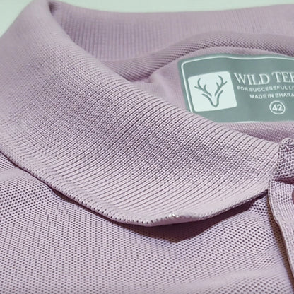 SPECIAL PINK Wild Clothing Men Solid Old Money Style Textured Knitted Button Collar Polo T-Shirt (1033))