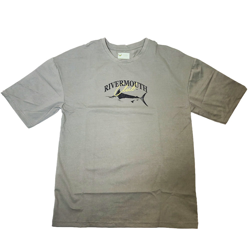 Clothora Men's Sage Green Rivermouth Club Marlin Fish Graphic Oversized T-Shirt | 1057