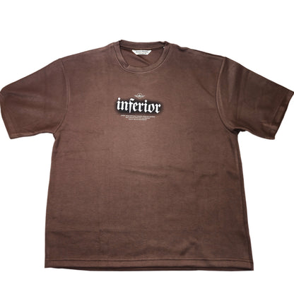 Clothora Men's Brown Inferior Rune Symbol Graphic Oversized T-Shirt | Heavyweight Streetwear Tee(1061)