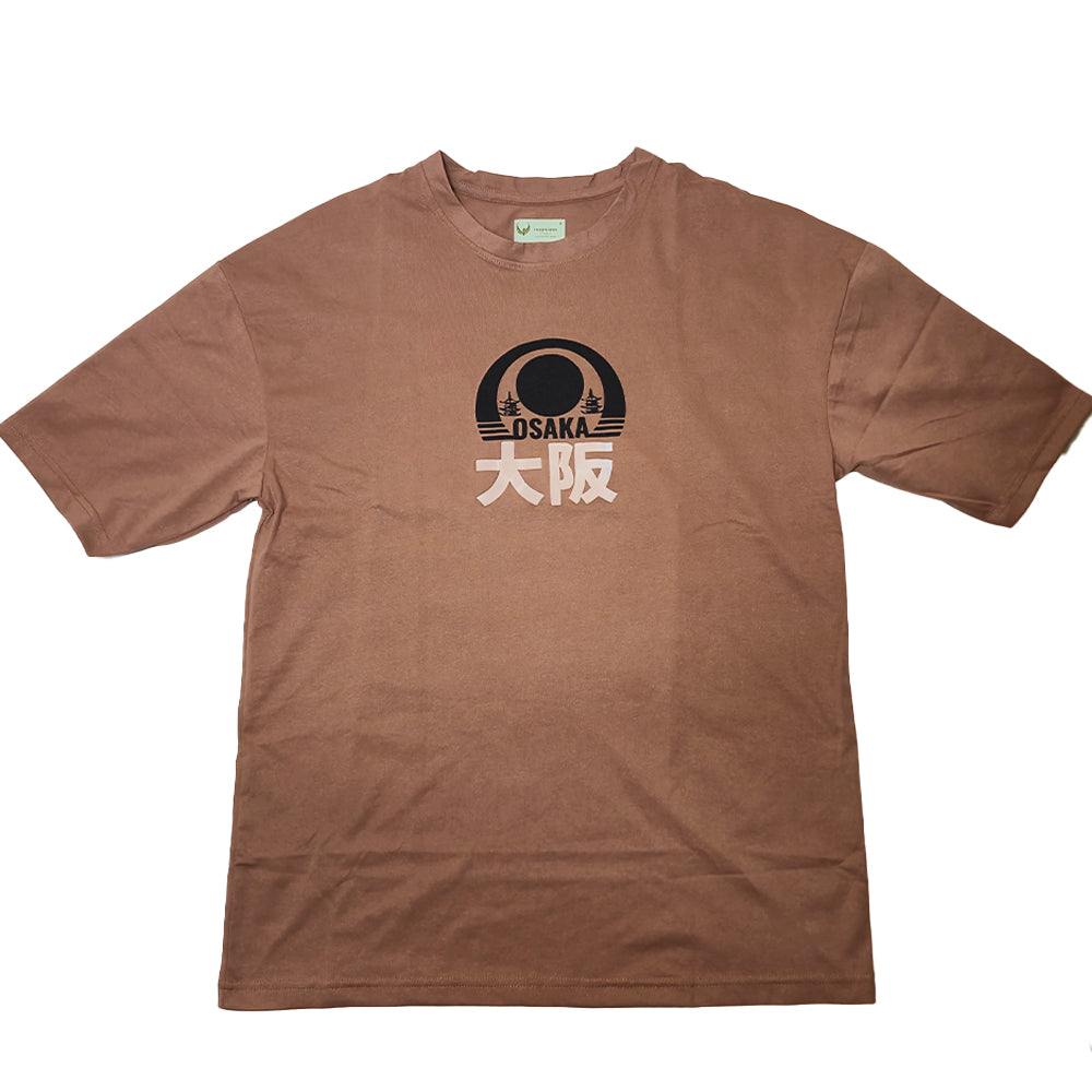 Clothora Men's Brown Osaka Graphic Printed Oversized T-Shirt | Heavyweight Streetwear Drop Shoulder Tee(1054)