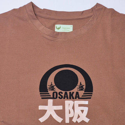 Clothora Men's Brown Osaka Graphic Printed Oversized T-Shirt | Heavyweight Streetwear Drop Shoulder Tee(1054)