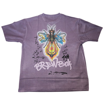 Clothora Men's Mauve Purple Brewbox Neon Bee Graphic Oversized T-Shirt | Aesthetic Streetwear Tee(1064)