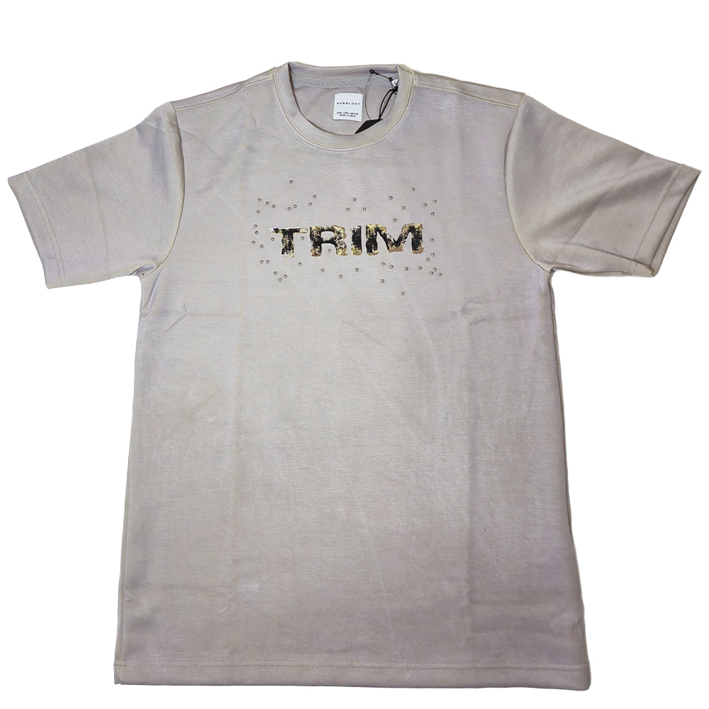 Clothora Men's Beige Trim Textured Studded Logo T-Shirt | Modern Streetwear Tee(1067)