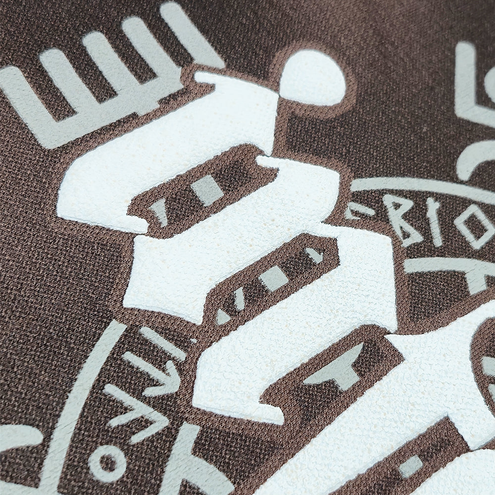 Clothora Men's Brown Inferior Rune Symbol Graphic Oversized T-Shirt | Heavyweight Streetwear Tee(1061)