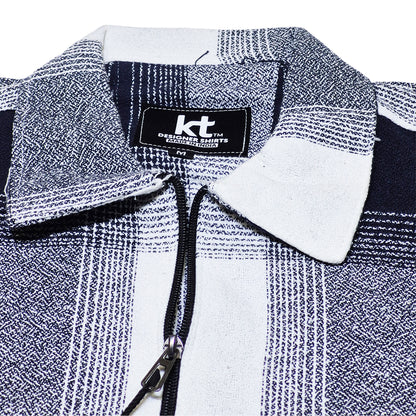 Men Vintage Checked Knitted Full-Zip Casual Overshirt Jacket | Classic Check Pattern Regular Fit Winter Over-Shirt(1049)