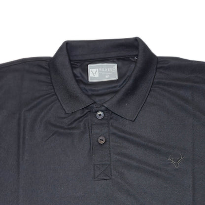 Black Wild Clothing Men Solid Old Money Style Textured Knitted Button Collar Polo T-Shirt (1027))