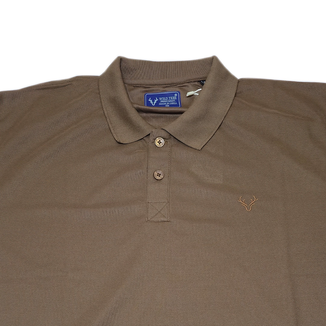 BROWN Wild Clothing Men Solid Old Money Style Textured Knitted Button Collar Polo T-Shirt (1029))