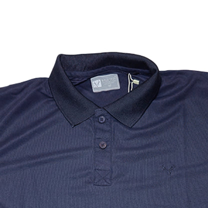 DARK BLUE Wild Clothing Men Solid Old Money Style Textured Knitted Button Collar Polo T-Shirt (1030))