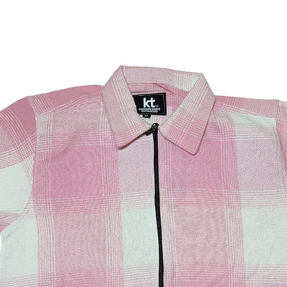 LIGHT PINK Men Vintage Checked Knitted Full-Zip Casual Overshirt Jacket | Classic Check Pattern Regular Fit Winter Over-Shirt(1052)