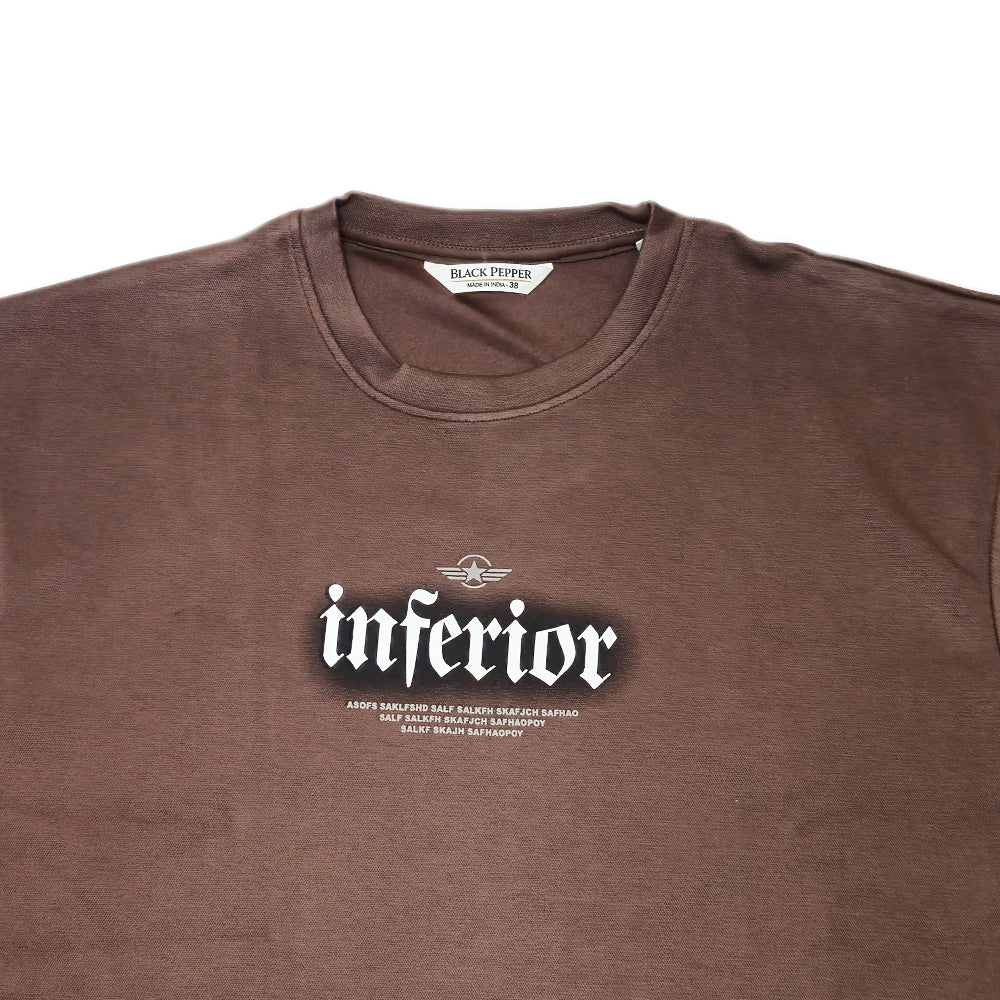 Clothora Men's Brown Inferior Rune Symbol Graphic Oversized T-Shirt | Heavyweight Streetwear Tee(1061)