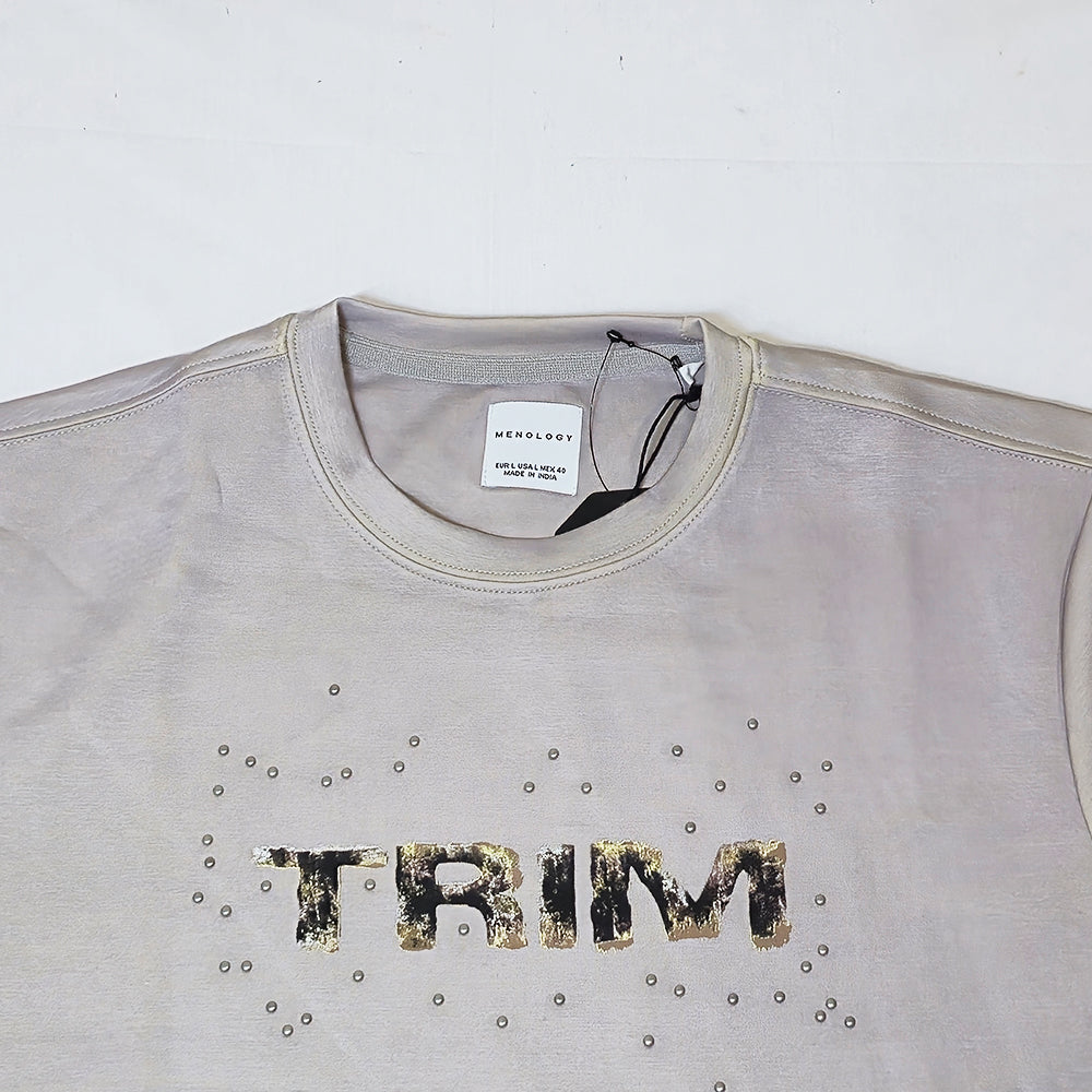 Clothora Men's Beige Trim Textured Studded Logo T-Shirt | Modern Streetwear Tee(1067)