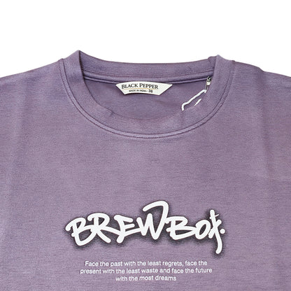 Clothora Men's Mauve Purple Brewbox Neon Bee Graphic Oversized T-Shirt | Aesthetic Streetwear Tee(1064)