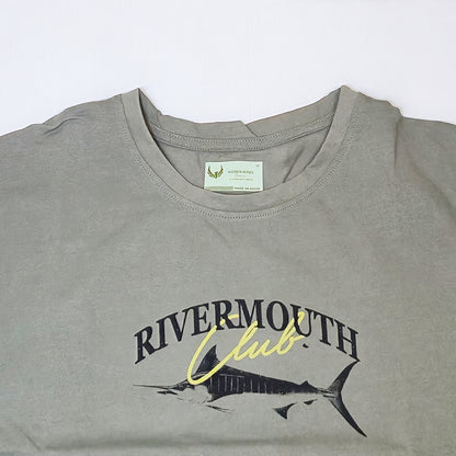 Clothora Men's Sage Green Rivermouth Club Marlin Fish Graphic Oversized T-Shirt | 1057