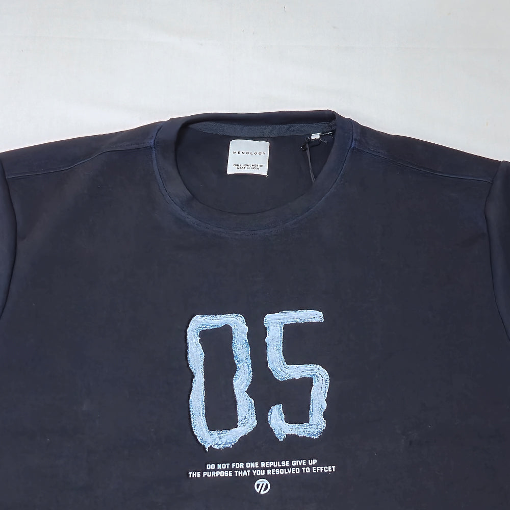 Clothora Men's Black Number 05 Graphic Minimalist T-Shirt | Streetwear Crew Neck Tee(1065)
