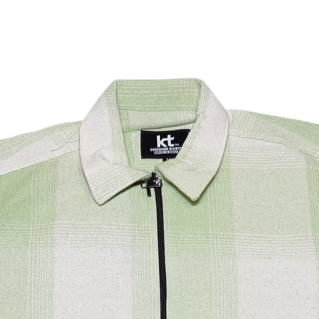 LIGHT GREEN Men Vintage Checked Knitted Full-Zip Casual Overshirt Jacket | Classic Check Pattern Regular Fit Winter Over-Shirt(1051)