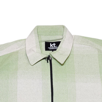 LIGHT GREEN Men Vintage Checked Knitted Full-Zip Casual Overshirt Jacket | Classic Check Pattern Regular Fit Winter Over-Shirt(1051)