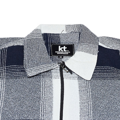 Men Vintage Checked Knitted Full-Zip Casual Overshirt Jacket | Classic Check Pattern Regular Fit Winter Over-Shirt(1049)