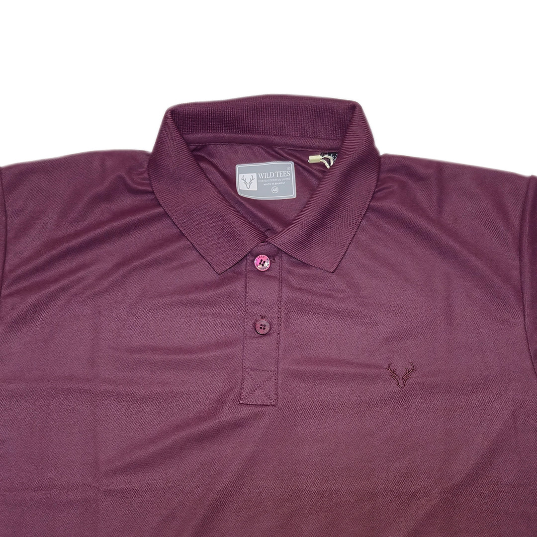WINE Wild Clothing Men Solid Old Money Style Textured Knitted Button Collar Polo T-Shirt (1034))