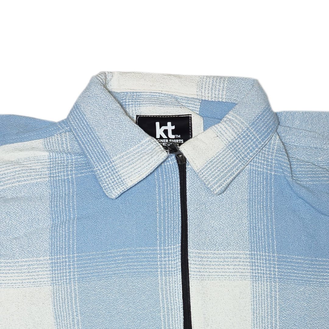 LIGHT BLUEMen Vintage Checked Knitted Full-Zip Casual Overshirt Jacket | Classic Check Pattern Regular Fit Winter Over-Shirt(1050)