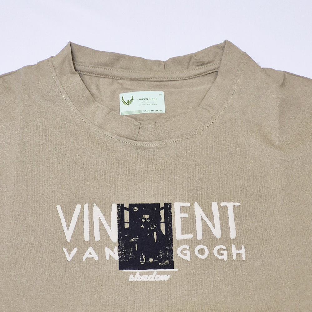 Clothora Men's Beige Saw Soul Van Gogh Art Print Oversized T-Shirt | Aesthetic Streetwear Tee(1055)