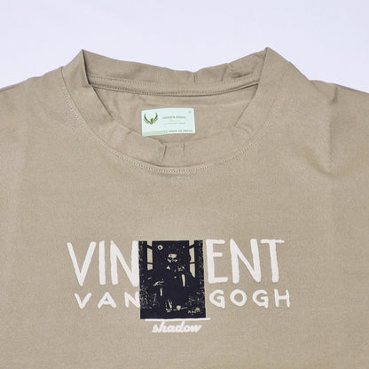 Clothora Men's Beige Saw Soul Van Gogh Art Print Oversized T-Shirt | Aesthetic Streetwear Tee(1055)