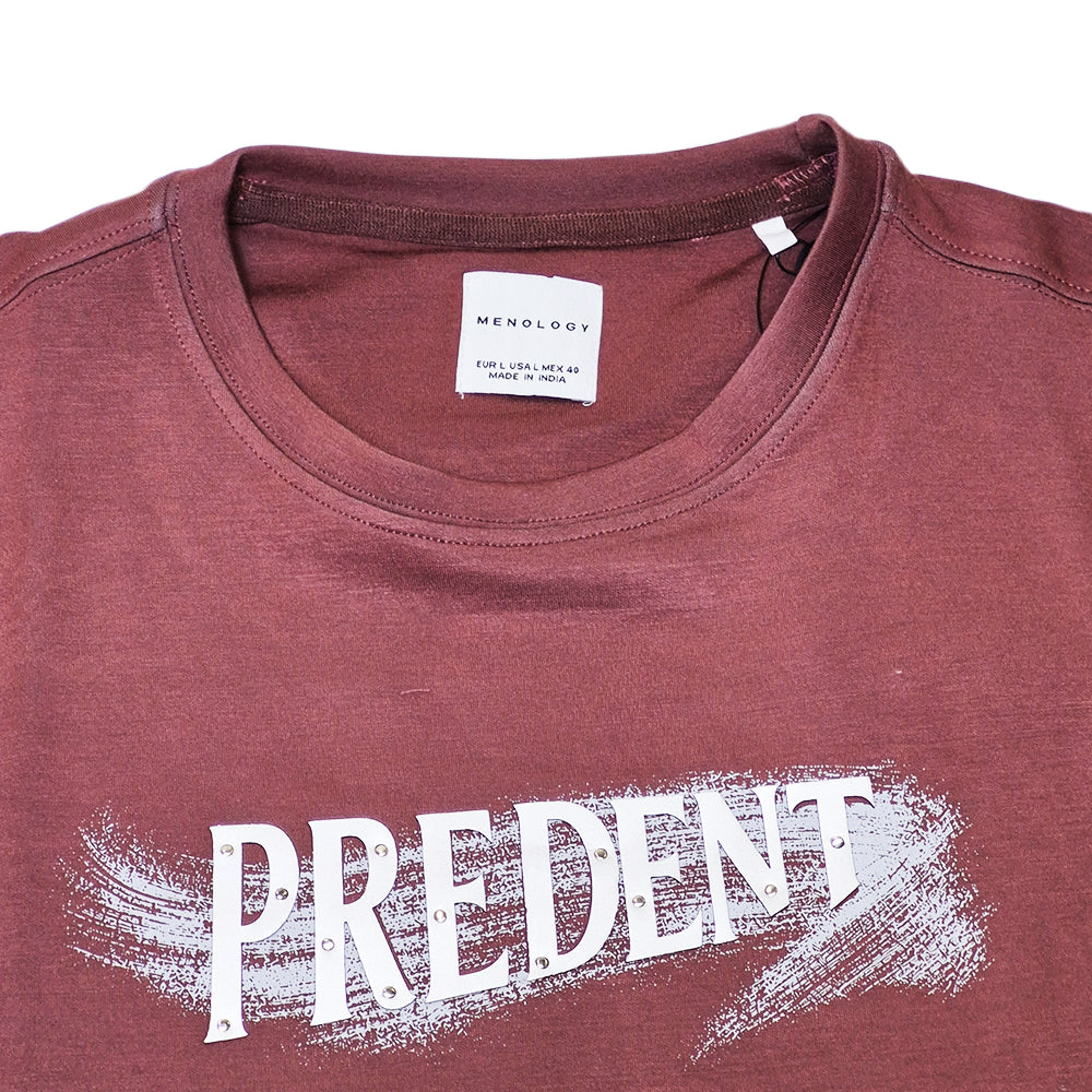 Clothora Men's Wine Red Predent Creator Graphic T-Shirt | Casual Streetwear Crew Neck Tee(1070)